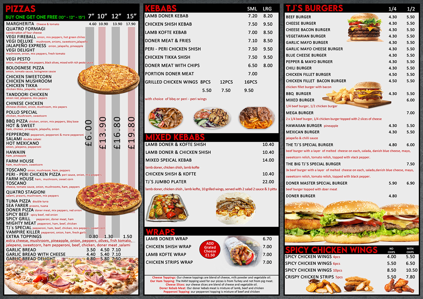 TJ's Burger & Kebabs ENDERBY - 0116 2866707 | Menu